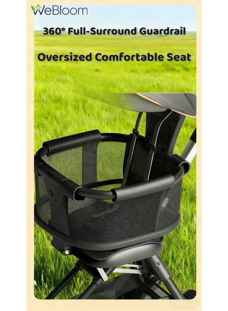 WeBloom Ultimate Black Baby Stroller, Premium Lightweight Foldable Stroller with Reversible Seat & Full-Size Canopy, All-Terrain EVA Quiet Wheels, 5-Point Safety Harness, Aluminum Alloy Handlebar & High-Carbon Steel Frame. - Image 5